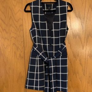 J. Crew 365 Women's Long Navy Blue and White Windowpane Vest